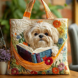 Bolso acolchado hecho a mano – Shih Tzu con libros y flores