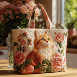 Bolso acolchado hecho a mano – Gato rojo con rosas