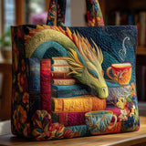 Bolso acolchado hecho a mano – Dragón lector con libros y bolsas
