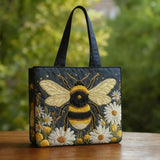 Bolso acolchado hecho a mano – Abeja con margaritas y estrellas