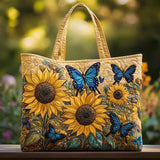 Bolso acolchado hecho a mano – Girasoles y mariposas azules