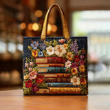 Bolso acolchado hecho a mano – Patrón de flores y libros