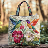 Bolso acolchado hecho a mano – Colibrí y flores blancas
