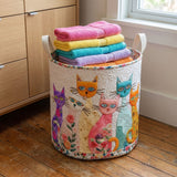 Canastro de Lavadero Acolchado – Gatos Alegres en Patchwork