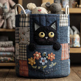 Canastro de Lavadero Acolchado – Gato en denim