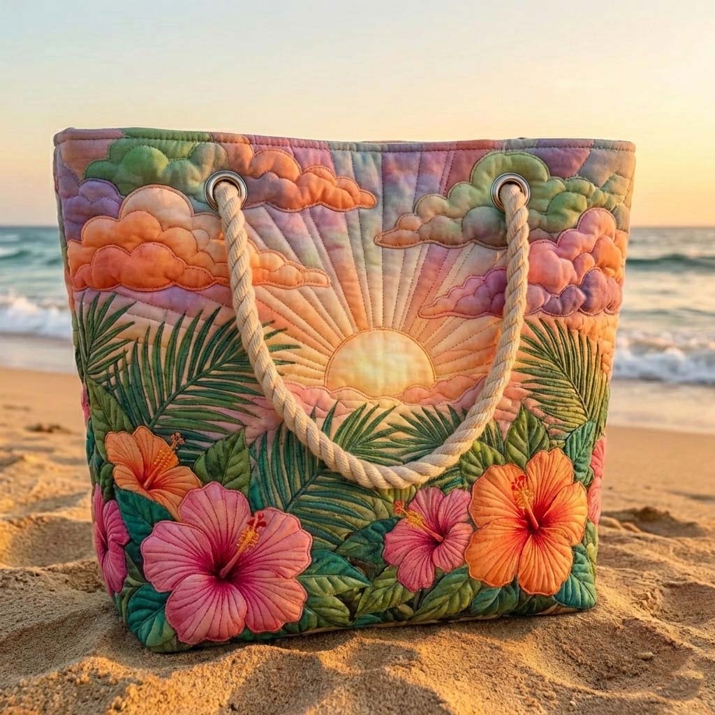 Bolso de playa de patchwork – Amanecer tropical – espacioso y ligero