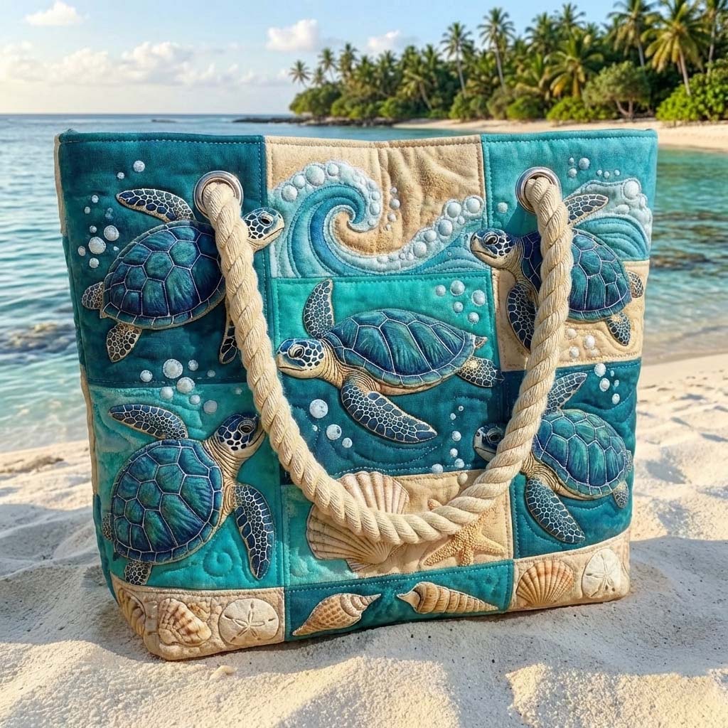 Bolso de playa patchwork – Bahía de Tortugas – espacioso y ligero