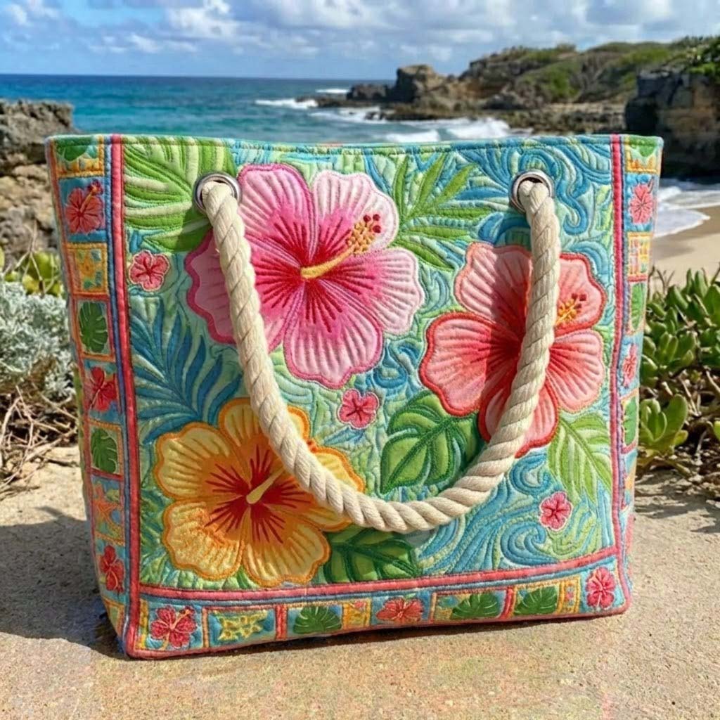 Bolsa de playa acolchada – Flor tropical – L y XL