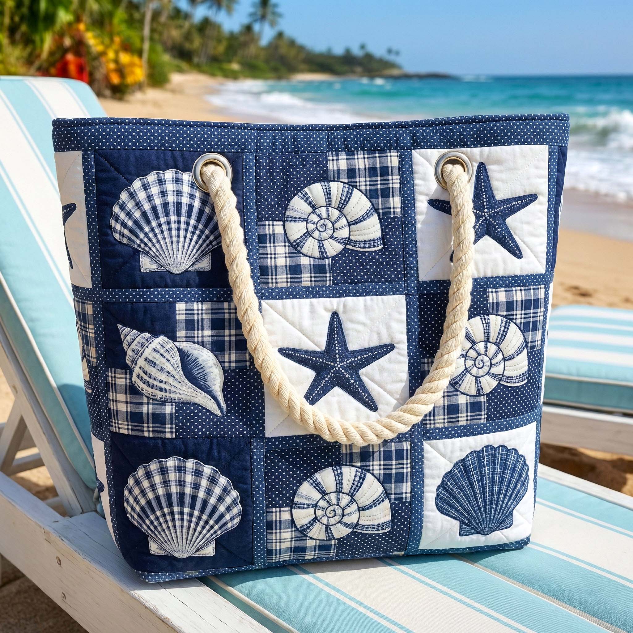 Bolsa de playa acolchada – Conchas tranquilas – espaciosa y ligera