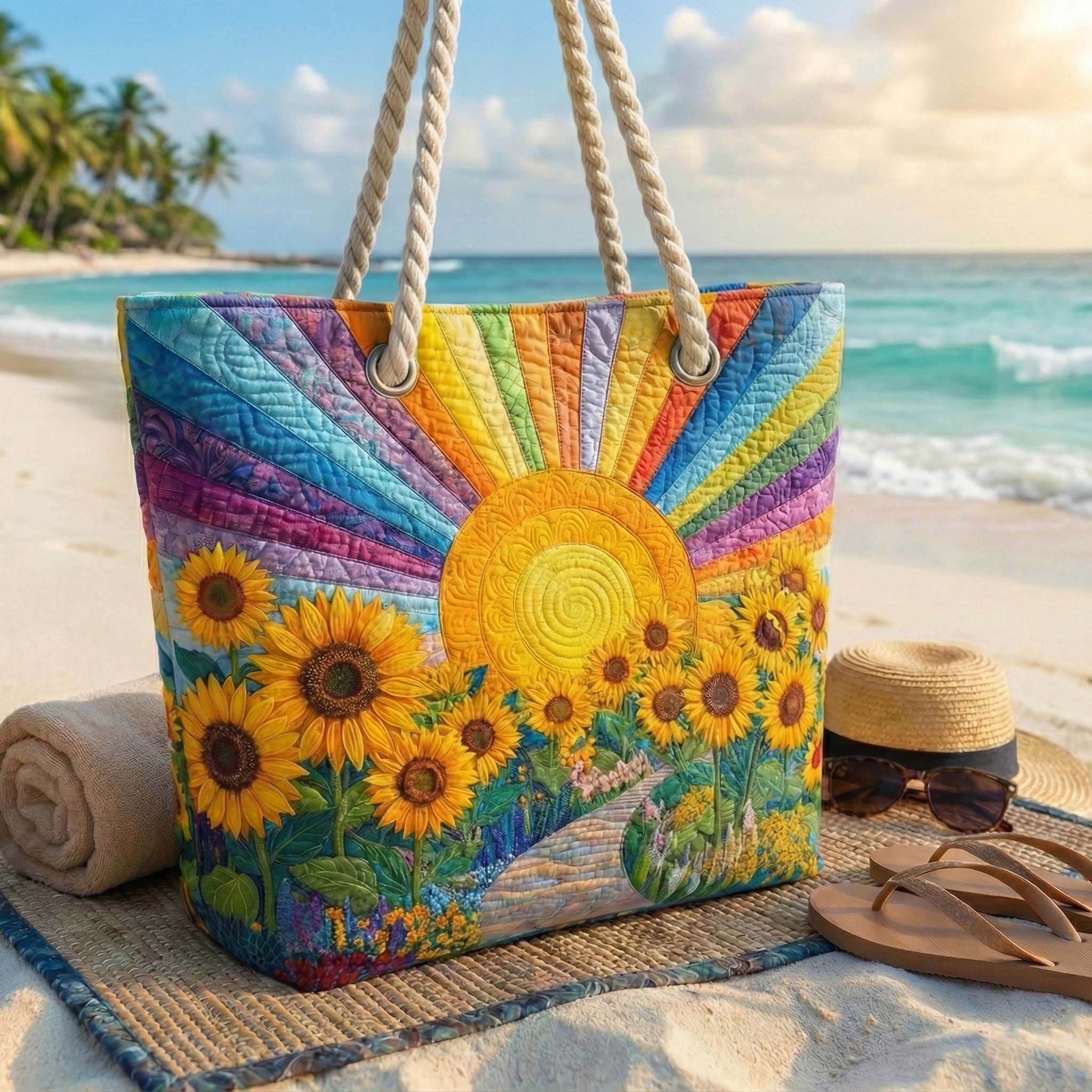 Bolso de playa patchwork – Sol arcoíris – espacioso y ligero