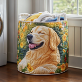 Canastro de Lavadero Acolchado – Golden Retriever en Flores