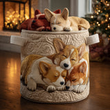 Canastro de Lavadero Acolchado – Corgi para la Navidad