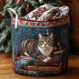 Canastro de Lavadero Acolchado – Gato con Libro de Navidad