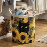 Canastro de Lavadero Acolchado – Gato Negro con Girasoles