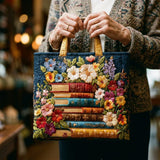 Bolso acolchado hecho a mano – Patrón de flores y libros