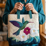 Bolso acolchado hecho a mano – Colibrí y flor blanca