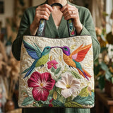 Bolso acolchado hecho a mano – Colibrí y flores blancas