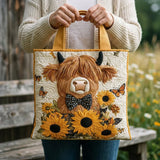 Bolso acolchado hecho a mano – Vacas de Highland con girasoles
