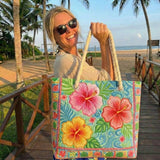 Bolsa de playa acolchada – Flor tropical – L y XL